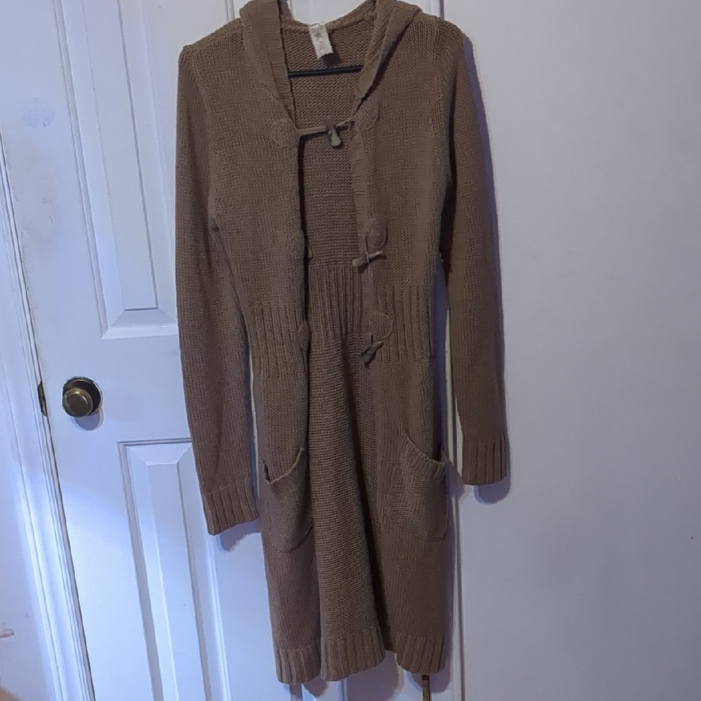 Women's Tan Knit Hooded Cardigan